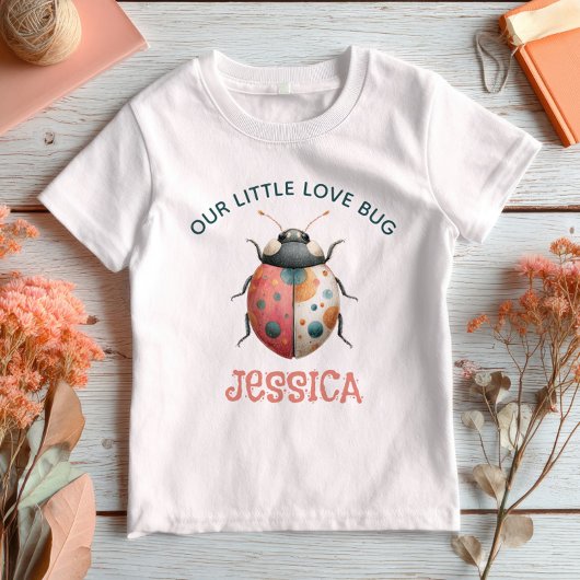 Cute Beetle Watercolor Illustration with Name ベビーTシャツ