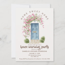 Cute Beige Brown House Flower House Warming Party 招待状