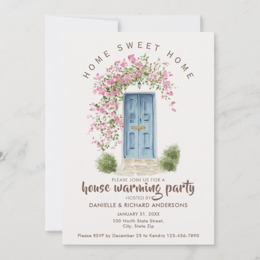 Cute Beige Brown House Flower House Warming Party 招待状 (正面)