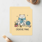 Cute Beige Cat Knitter Yellow Vibes Hobby Supplies ノートカード (正面/裏面インサイチュ)