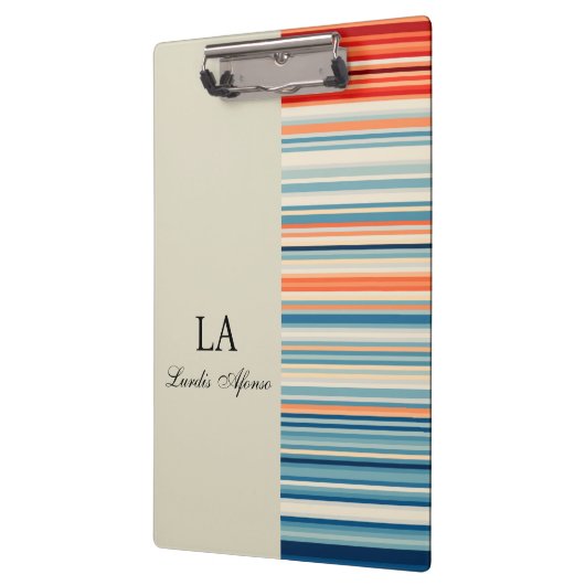 Cute Beige Personalized Name Stripe Clipboard  クリップボード (左)