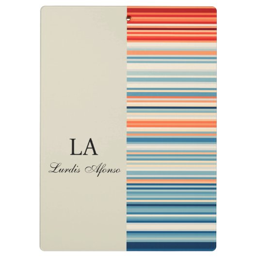 Cute Beige Personalized Name Stripe Clipboard  クリップボード (裏面)