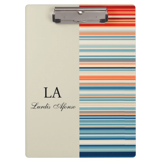 Cute Beige Personalized Name Stripe Clipboard  クリップボード (正面)