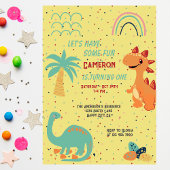 Cute Beige Rainbow Dinosaur 1st Birthday Party 招待状