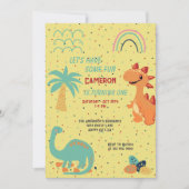 Cute Beige Rainbow Dinosaur 1st Birthday Party 招待状 (正面)