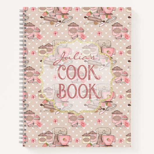 Cute Beige Retro Cook Book Personalized ノートブック (正面)
