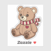 Cute Beige Teddy Bear with Striped Scarf シール (シート)