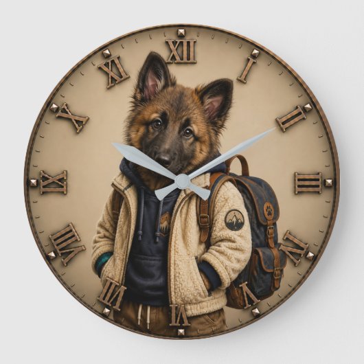 Cute Belgian Tervuren Puppy ラージ壁時計 (正面)