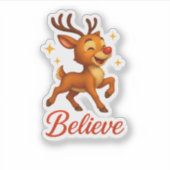 Cute “Believe” Reindeer Christmas Sticker シール (正面)