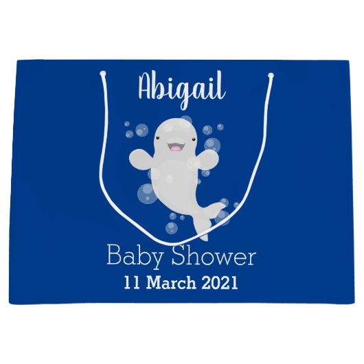 Cute beluga whale bubbles cartoon illustration ラージペーパーバッグ (正面)