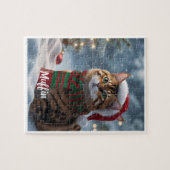 Cute Bengal Cat Christmas Personalized ジグソーパズル (横)