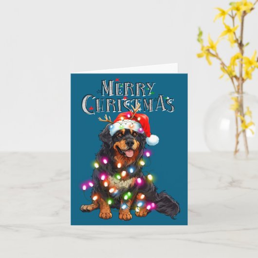 Cute Bernese Mountain Christmas Lights Xmas Dog Lo カード (黄色い花)