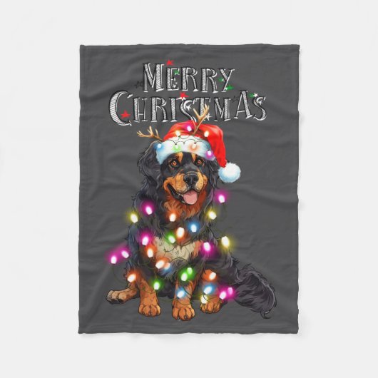 Cute Bernese Mountain Christmas Lights Xmas Dog Lo フリースブランケット (正面)