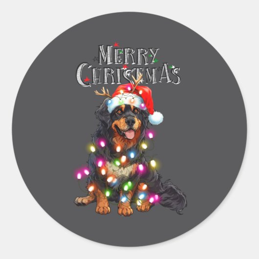 Cute Bernese Mountain Christmas Lights Xmas Dog Lo ラウンドシール (正面)