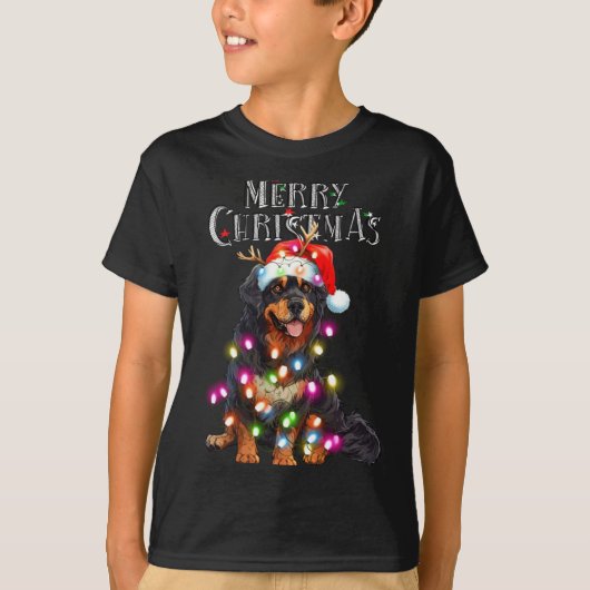 Cute Bernese Mountain Christmas Lights Xmas Dog Lo Tシャツ (正面)