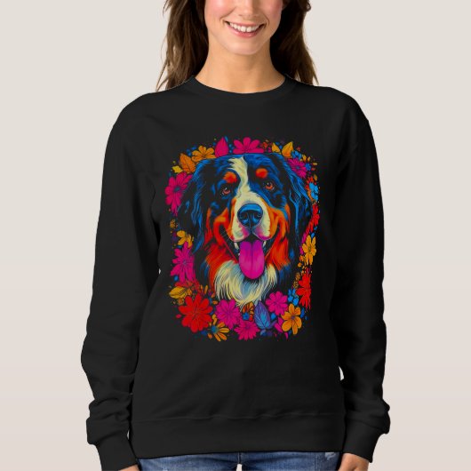 Cute Bernese Mountain Dog Flowers スウェットシャツ (正面)