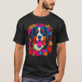 Cute Bernese Mountain Dog Flowers Tシャツ (正面)