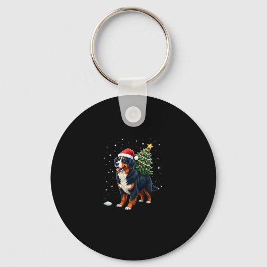 Cute Bernese Mountain Dog in a Christmas Tree for  キーホルダー (正面)
