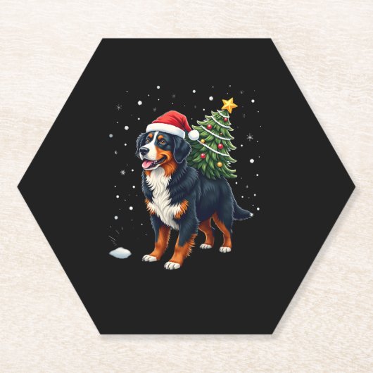 Cute Bernese Mountain Dog in a Christmas Tree for ペーパーコースター (正面)
