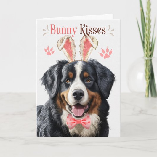 Cute Bernese Mountain Dog in Bunny Ears Easter シーズンカード (正面)
