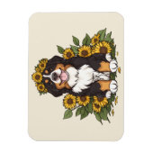 Cute Bernese Mountain Dog Wearing Sunflower Crown マグネット (縦)