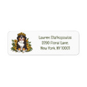 Cute Bernese Mountain Dog Wearing Sunflower Crown ラベル (正面)