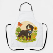Cute Bernese Mountain Dog with Sunflower & Butterf エプロン (正面)