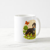 Cute Bernese Mountain Dog with Sunflower & Butterf コーヒーマグカップ (正面右)