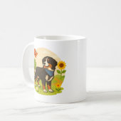Cute Bernese Mountain Dog with Sunflower & Butterf コーヒーマグカップ (正面左)