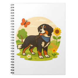 Cute Bernese Mountain Dog with Sunflower & Butterf ノートブック