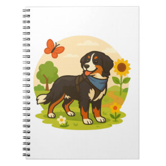 Cute Bernese Mountain Dog with Sunflower & Butterf ノートブック