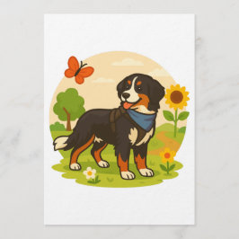 Cute Bernese Mountain Dog with Sunflower & Butterf 招待状