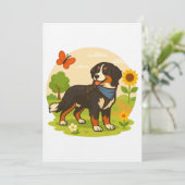 Cute Bernese Mountain Dog with Sunflower & Butterf 招待状 (スタンド正面)