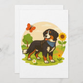 Cute Bernese Mountain Dog with Sunflower & Butterf 招待状 (正面/裏面)