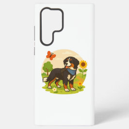 Cute Bernese Mountain Dog with Sunflower & Butterf Samsung Galaxy S22 Ultraケース