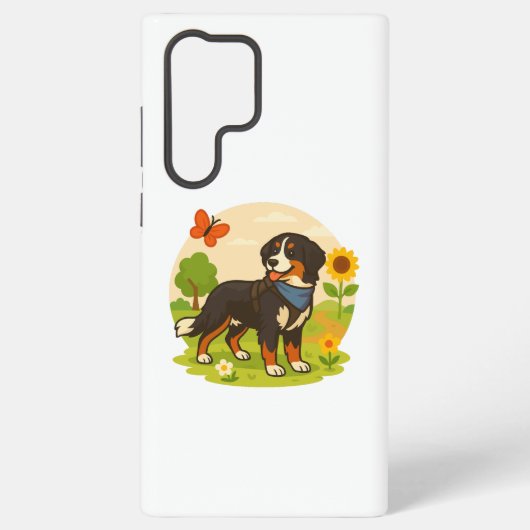 Cute Bernese Mountain Dog with Sunflower & Butterf Samsung Galaxyケース (裏面)