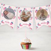 Cute Berry 1st Birthday 12 Month Photo Milestone バンティングフラッグ