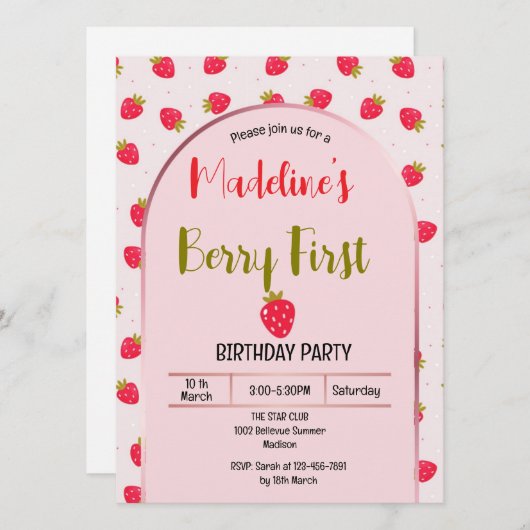Cute Berry First Arch invitation  招待状 (正面/裏面)