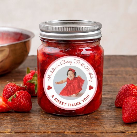 Cute Berry First Birthday A Sweet Thank You ラウンドシール