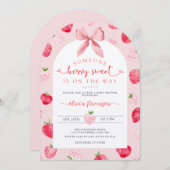Cute Berry Sweet Baby Shower Strawberries Pink 招待状 (正面/裏面)