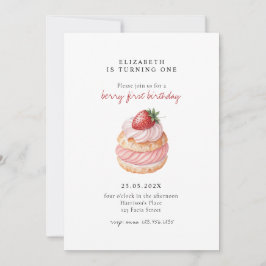Cute Berry Sweet Pink First Birthday 招待状