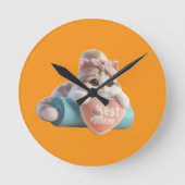 Cute Best Mom Cat Heart Round Clock ラウンド壁時計 (正面)