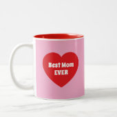 Cute Best Mom Ever Red Heart Simple Pink ツートーンマグカップ (左)