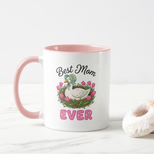 Cute best Mom ever word art マグカップ (ドーナツ)