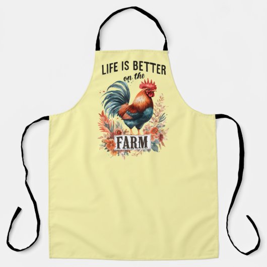 Cute better farm life word art rooster エプロン (正面)