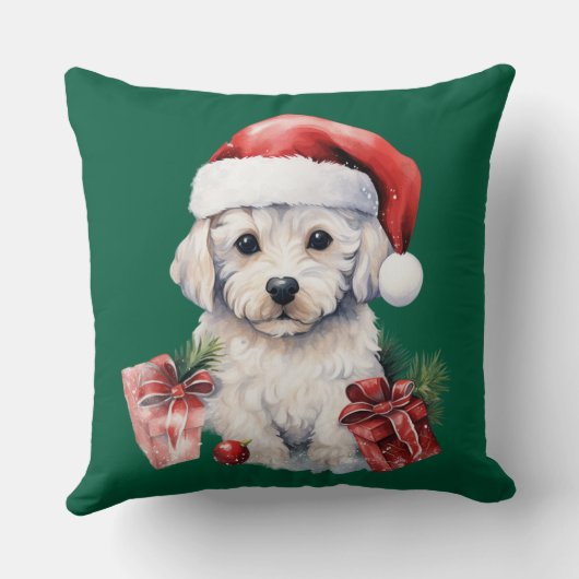 Cute Bichon Frise at Christmas クッション (裏面)