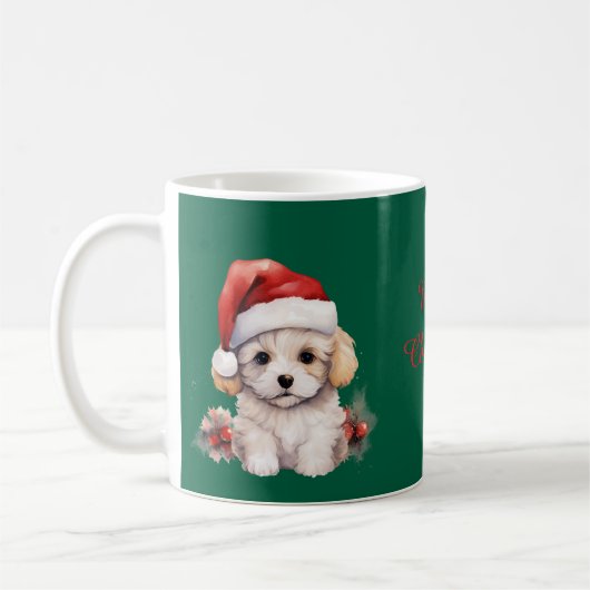 Cute Bichon Frise at Christmas コーヒーマグカップ (左)
