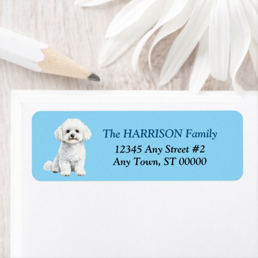 Cute Bichon Frise Dog Blue Return Address ラベル (インサイチュ)