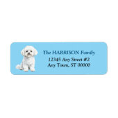 Cute Bichon Frise Dog Blue Return Address ラベル (正面)