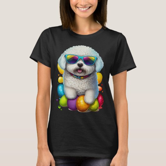 Cute Bichon Frise Easter Eggs Dog Costume Womens M Tシャツ (正面)
